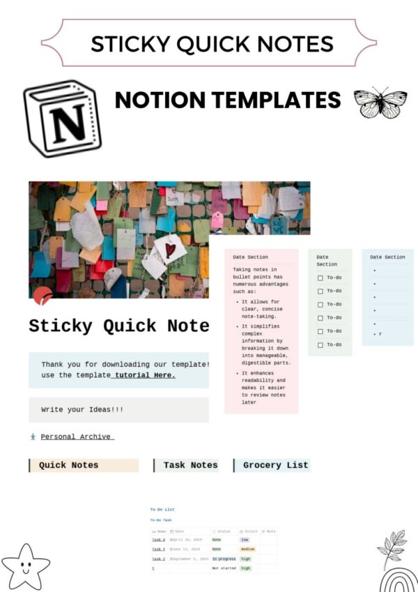 Sticky Quick Notes Notion Template – Organize Your Ideas & Tasks with Ease
