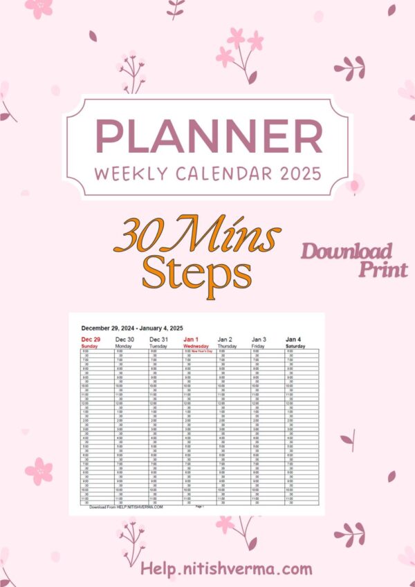 Weekly Calendar 2025 Landscape Orientation – Time Management Template